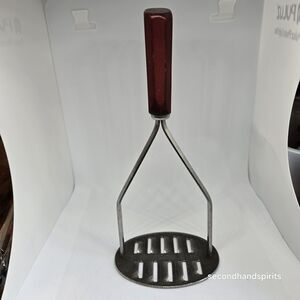 Vintage Englishtown Potato Masher Red Bakelite Handle MCM Stainless Steel Kitch